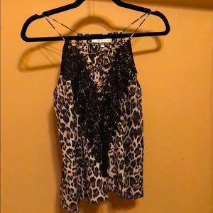 WAYF Leopard Print Posie Lace Criss Cross Camisole